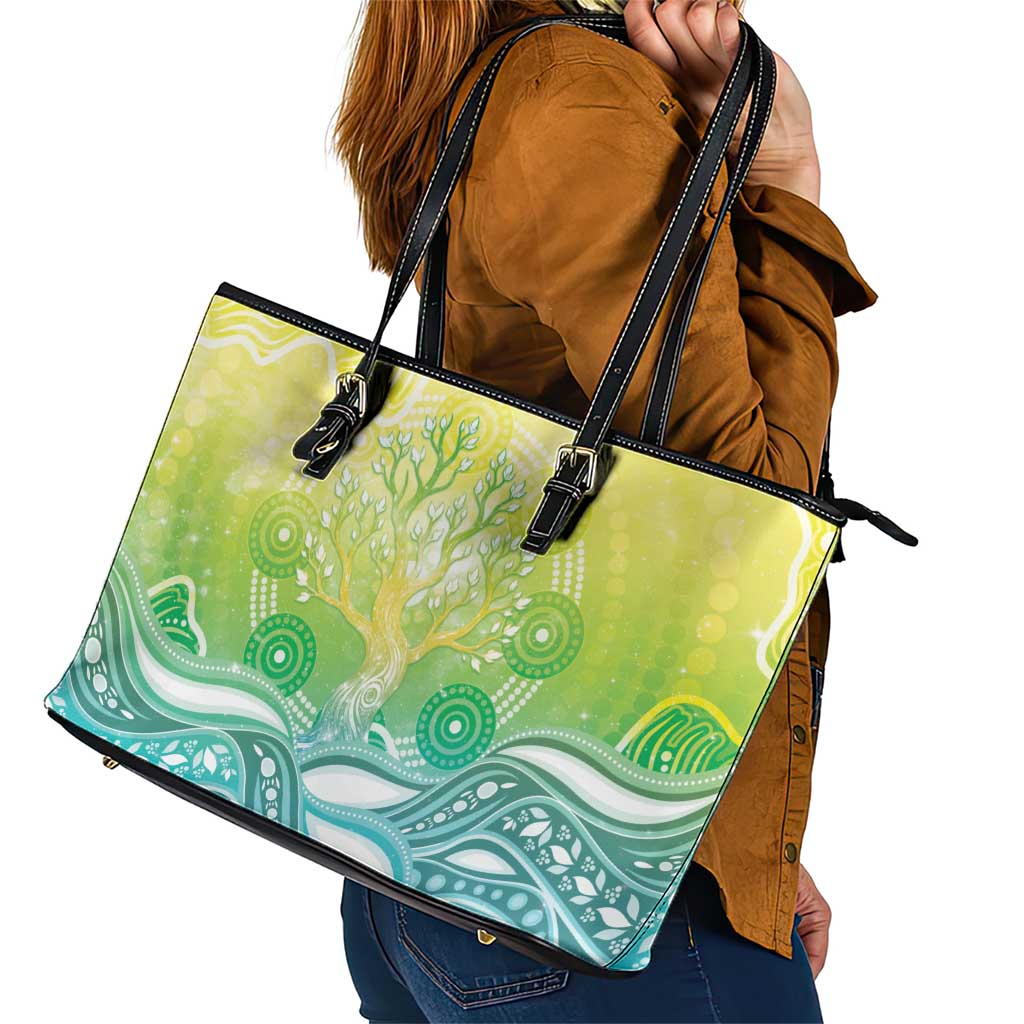 Australia NAIDOC Week Leather Tote Bag Eternal Spirit Tree Pastel Gradient
