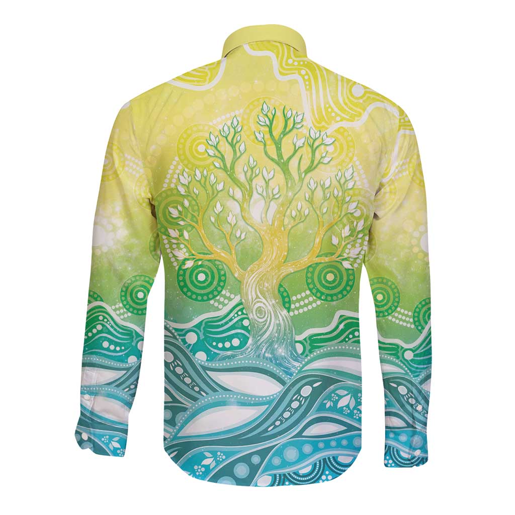 Australia NAIDOC Week Long Sleeve Button Shirt Eternal Spirit Tree Pastel Gradient