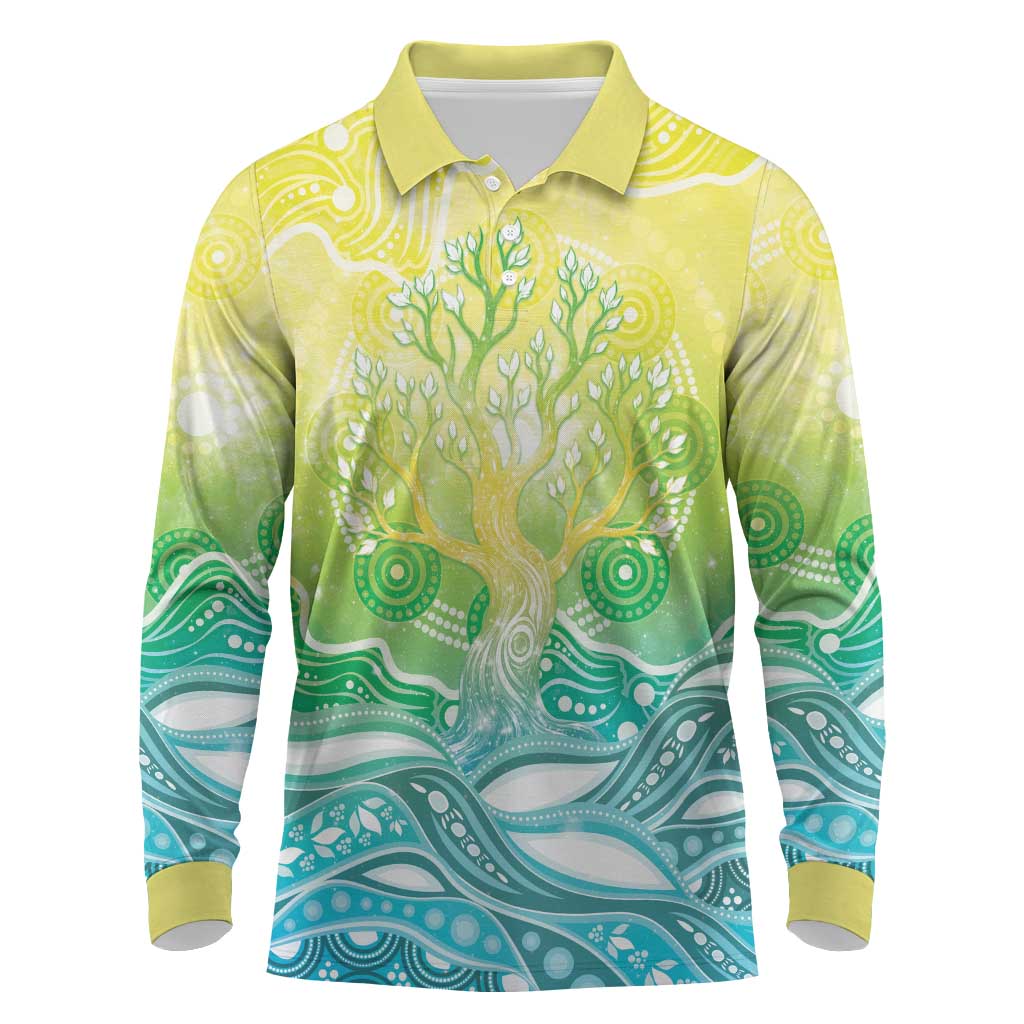 Australia NAIDOC Week Long Sleeve Polo Shirt Eternal Spirit Tree Pastel Gradient