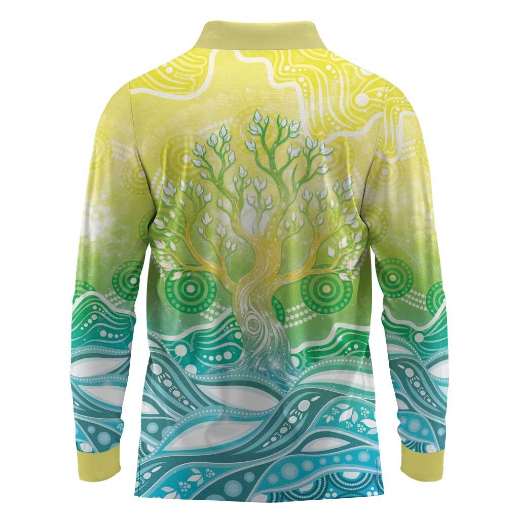 Australia NAIDOC Week Long Sleeve Polo Shirt Eternal Spirit Tree Pastel Gradient