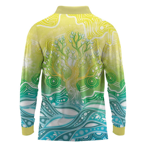 Australia NAIDOC Week Long Sleeve Polo Shirt Eternal Spirit Tree Pastel Gradient