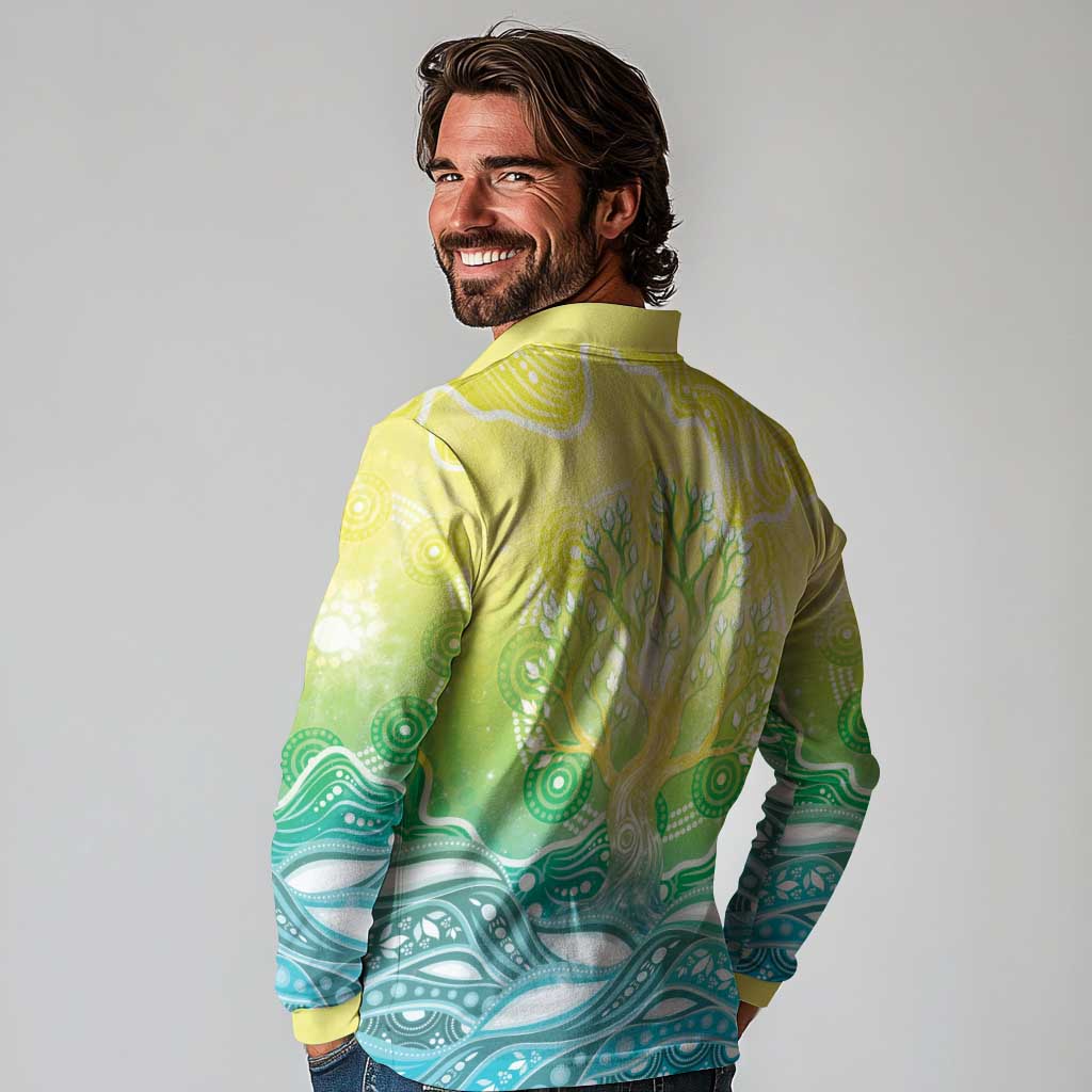 Australia NAIDOC Week Long Sleeve Polo Shirt Eternal Spirit Tree Pastel Gradient