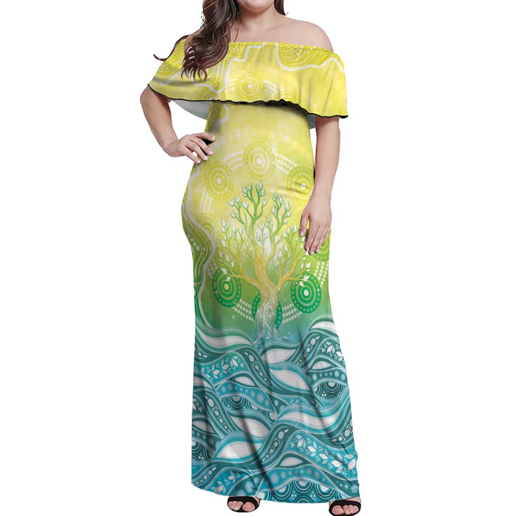 Australia NAIDOC Week Off Shoulder Maxi Dress Eternal Spirit Tree Pastel Gradient