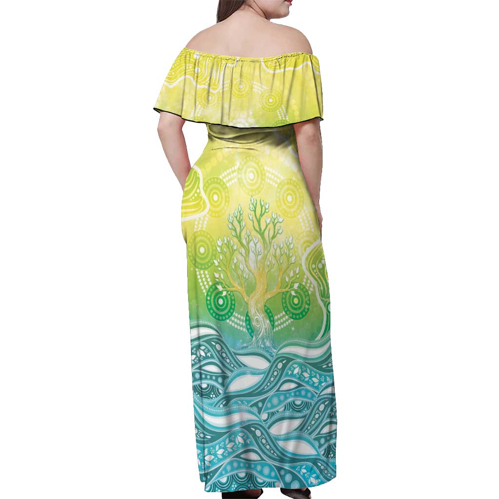 Australia NAIDOC Week Off Shoulder Maxi Dress Eternal Spirit Tree Pastel Gradient