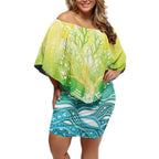 Australia NAIDOC Week Off Shoulder Short Dress Eternal Spirit Tree Pastel Gradient