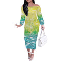 Australia NAIDOC Week Off The Shoulder Long Sleeve Dress Eternal Spirit Tree Pastel Gradient
