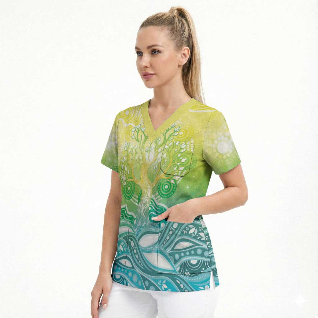Australia NAIDOC Week Scrub Top Eternal Spirit Tree Pastel Gradient