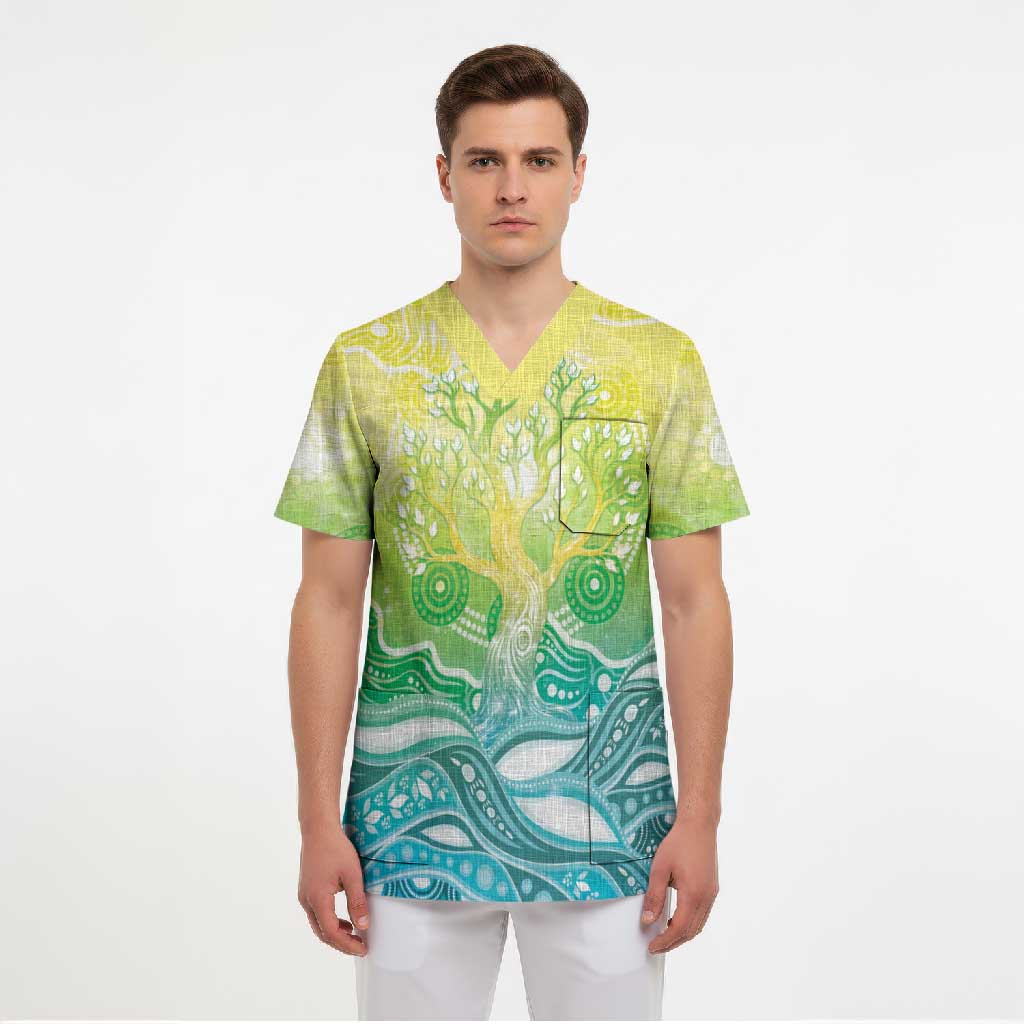 Australia NAIDOC Week Scrub Top Eternal Spirit Tree Pastel Gradient
