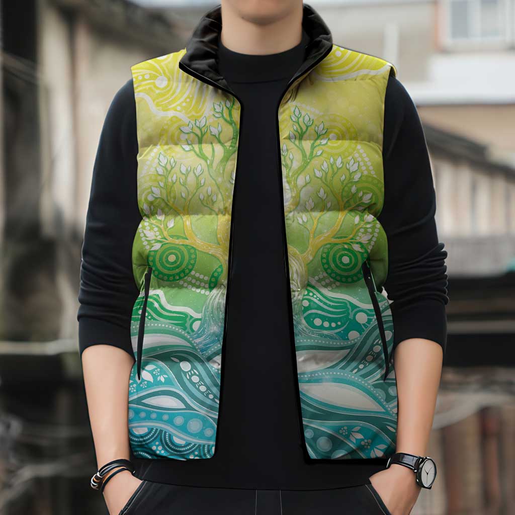 Australia NAIDOC Week Sleeveless Puffer Jacket Eternal Spirit Tree Pastel Gradient