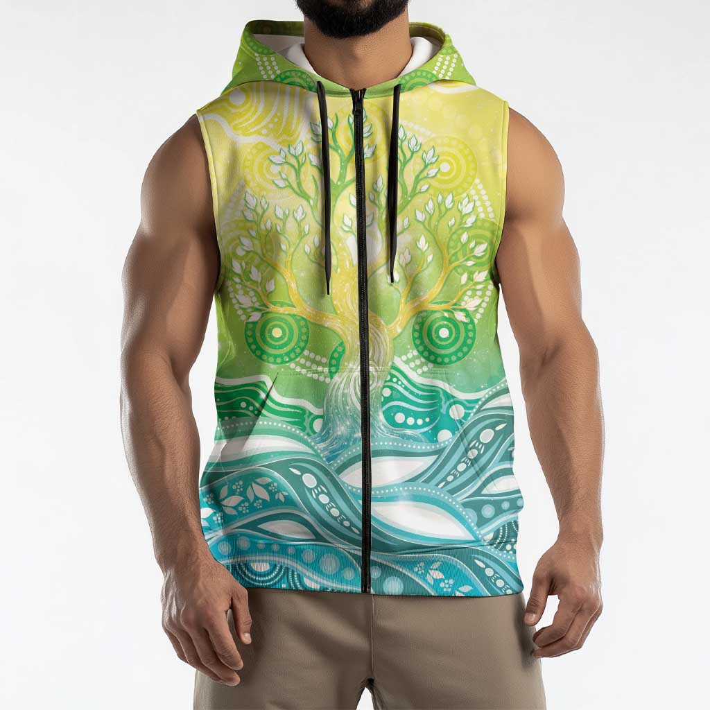 Australia NAIDOC Week Sleeveless Zip Hoodie Eternal Spirit Tree Pastel Gradient