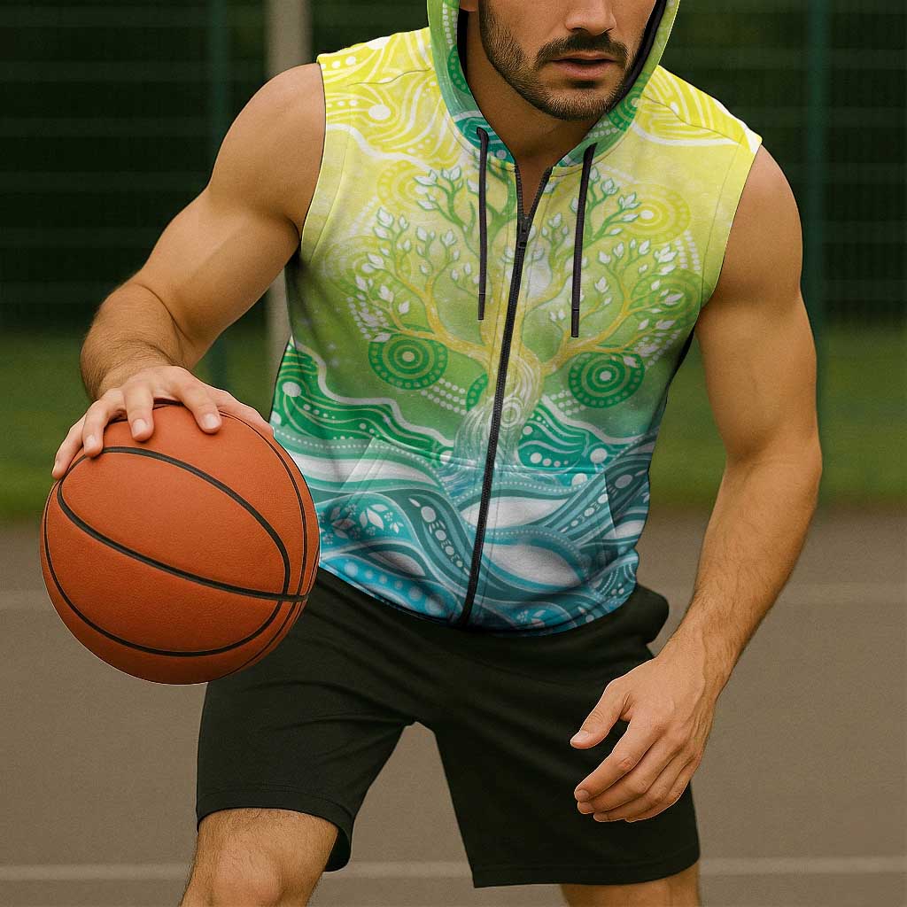 Australia NAIDOC Week Sleeveless Zip Hoodie Eternal Spirit Tree Pastel Gradient