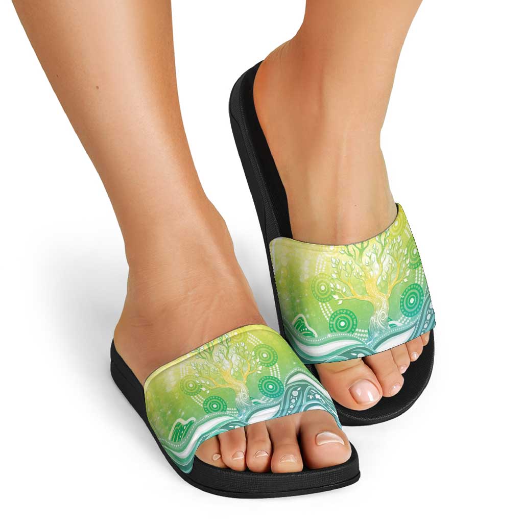 Australia NAIDOC Week Slide Sandals Eternal Spirit Tree Pastel Gradient