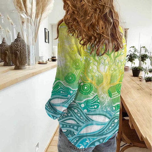 Australia NAIDOC Week Women Casual Shirt Eternal Spirit Tree Pastel Gradient