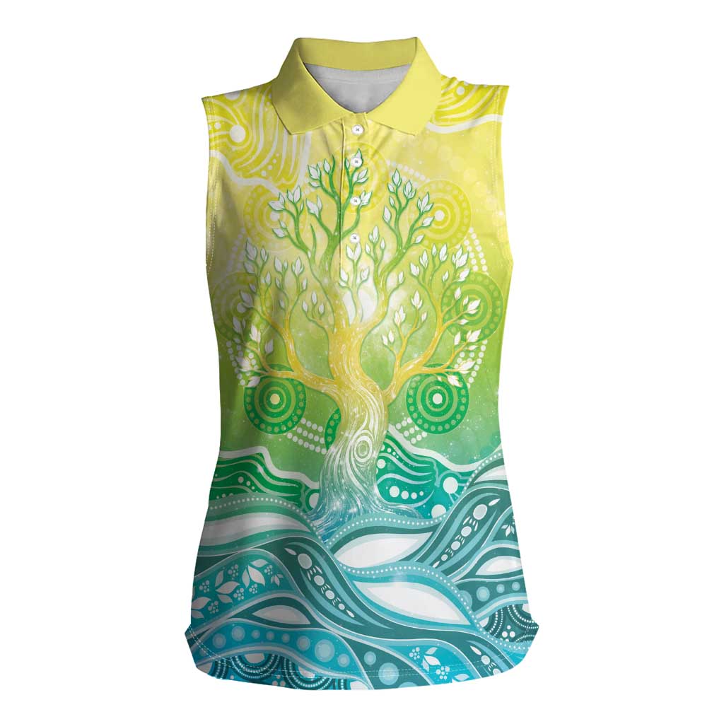 Australia NAIDOC Week Women Sleeveless Polo Shirt Eternal Spirit Tree Pastel Gradient