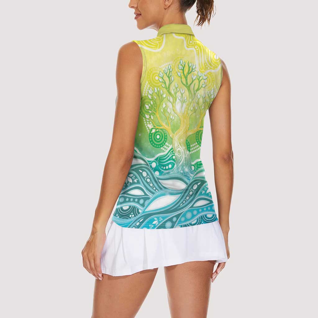 Australia NAIDOC Week Women Sleeveless Polo Shirt Eternal Spirit Tree Pastel Gradient