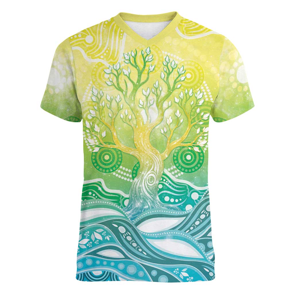 Australia NAIDOC Week Women V-Neck T-Shirt Eternal Spirit Tree Pastel Gradient
