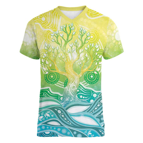 Australia NAIDOC Week Women V-Neck T-Shirt Eternal Spirit Tree Pastel Gradient