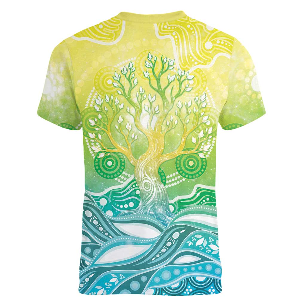 Australia NAIDOC Week Women V-Neck T-Shirt Eternal Spirit Tree Pastel Gradient