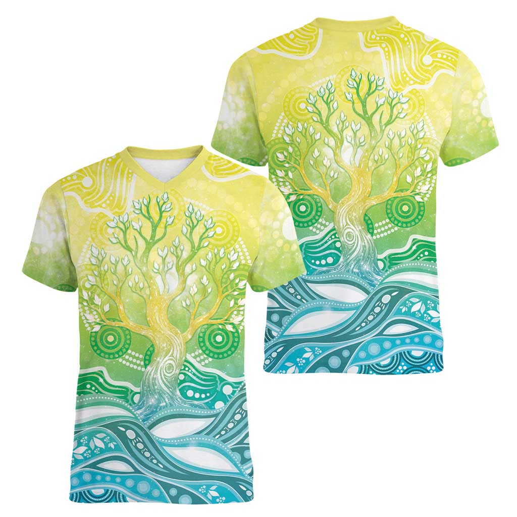 Australia NAIDOC Week Women V-Neck T-Shirt Eternal Spirit Tree Pastel Gradient