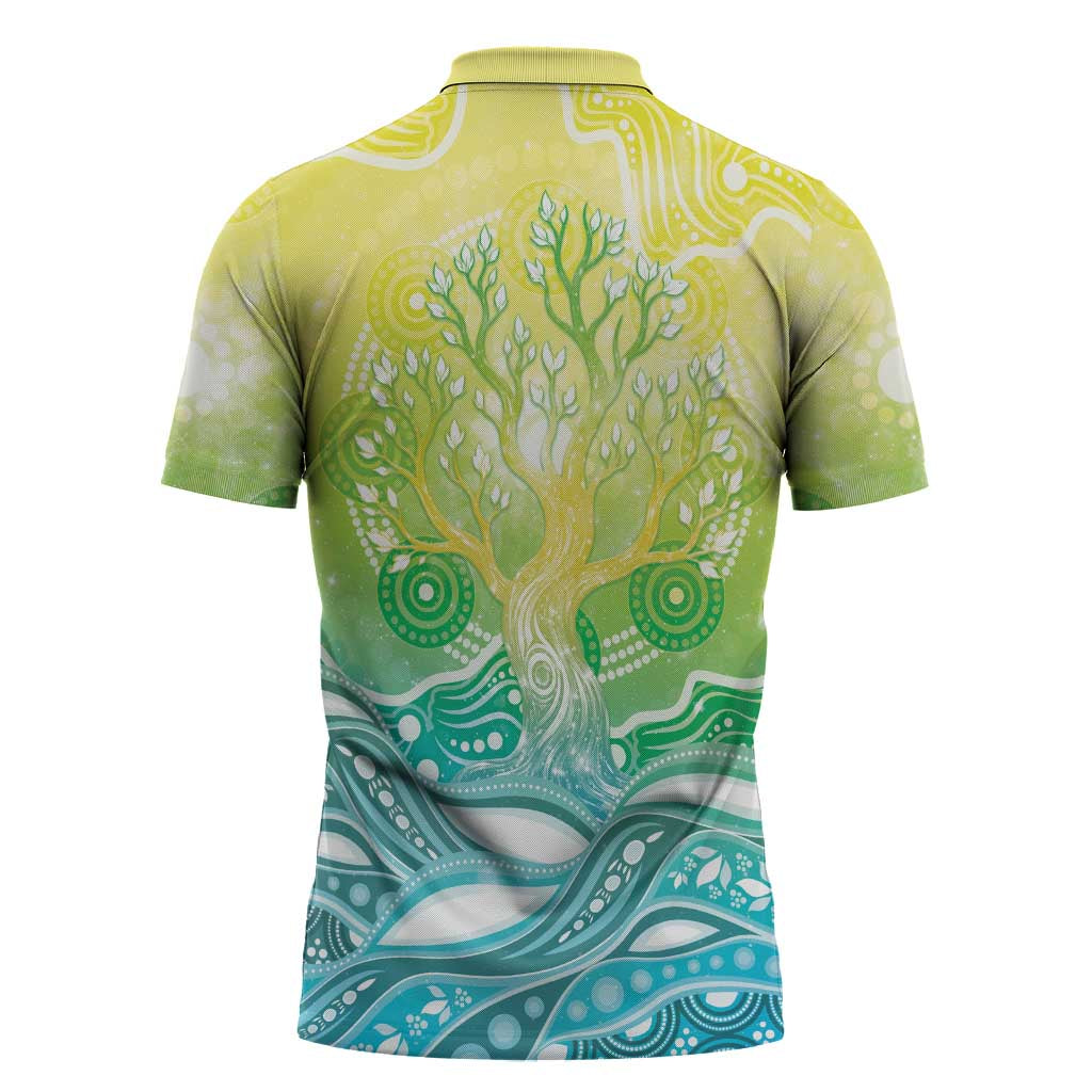 Australia NAIDOC Week Zipper Polo Shirt Eternal Spirit Tree Pastel Gradient