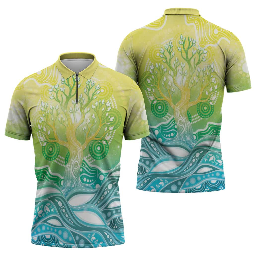 Australia NAIDOC Week Zipper Polo Shirt Eternal Spirit Tree Pastel Gradient