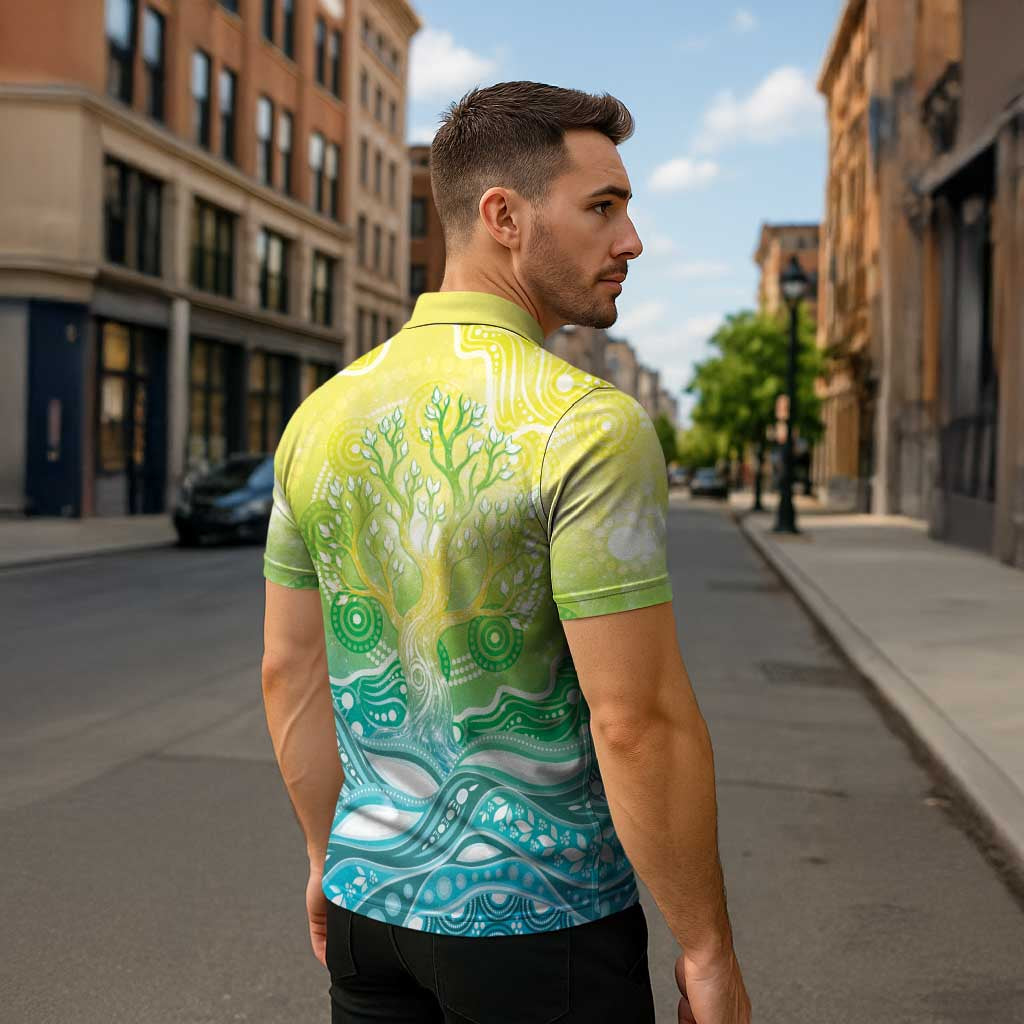 Australia NAIDOC Week Zipper Polo Shirt Eternal Spirit Tree Pastel Gradient