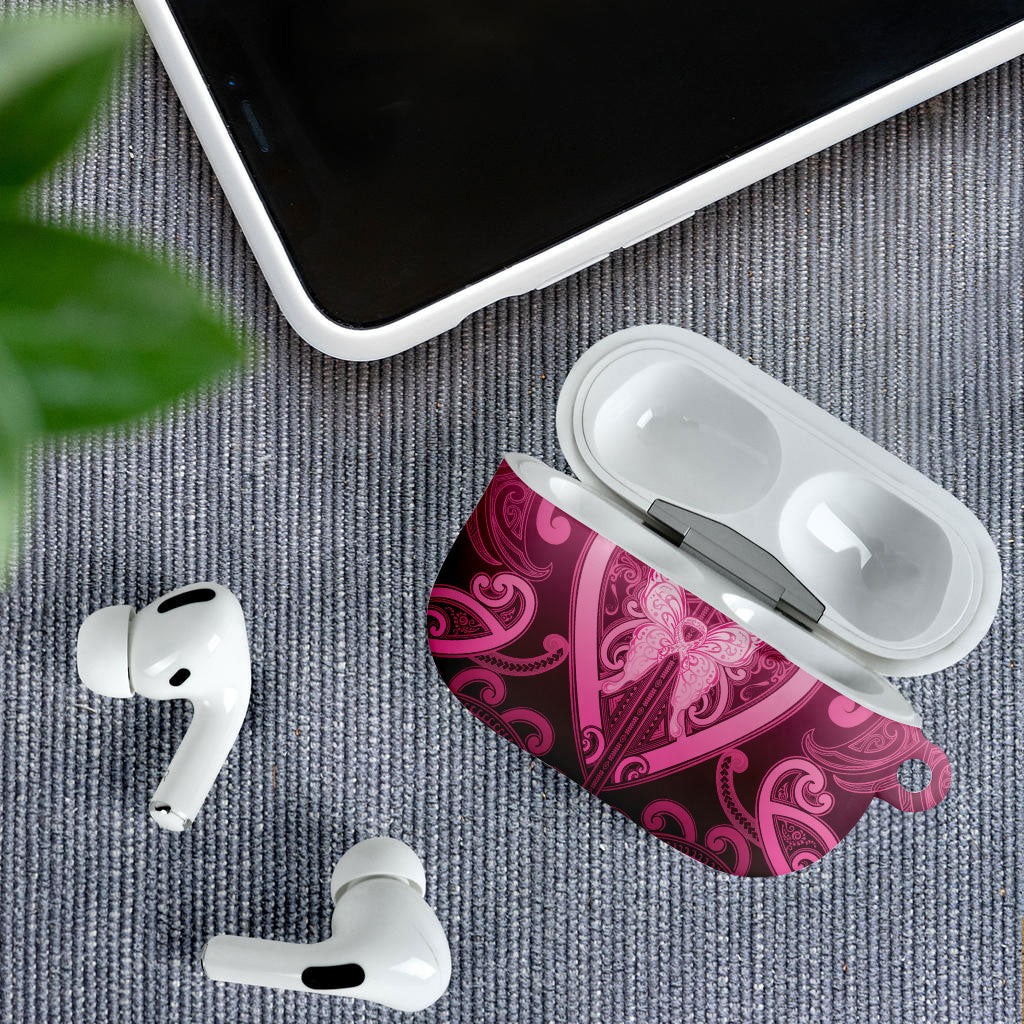 Aotearoa Breast Cancer AirPods Case Maori Tribal Pattern