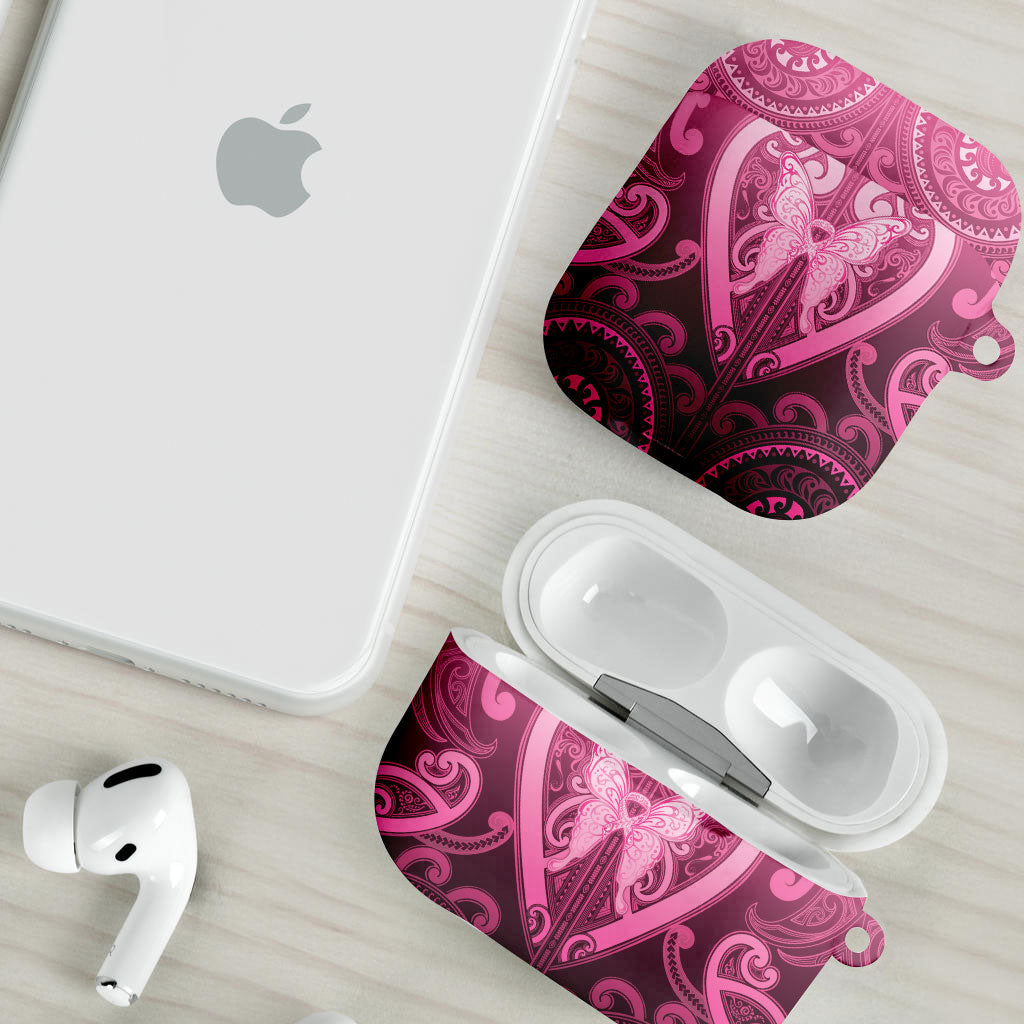Aotearoa Breast Cancer AirPods Case Maori Tribal Pattern