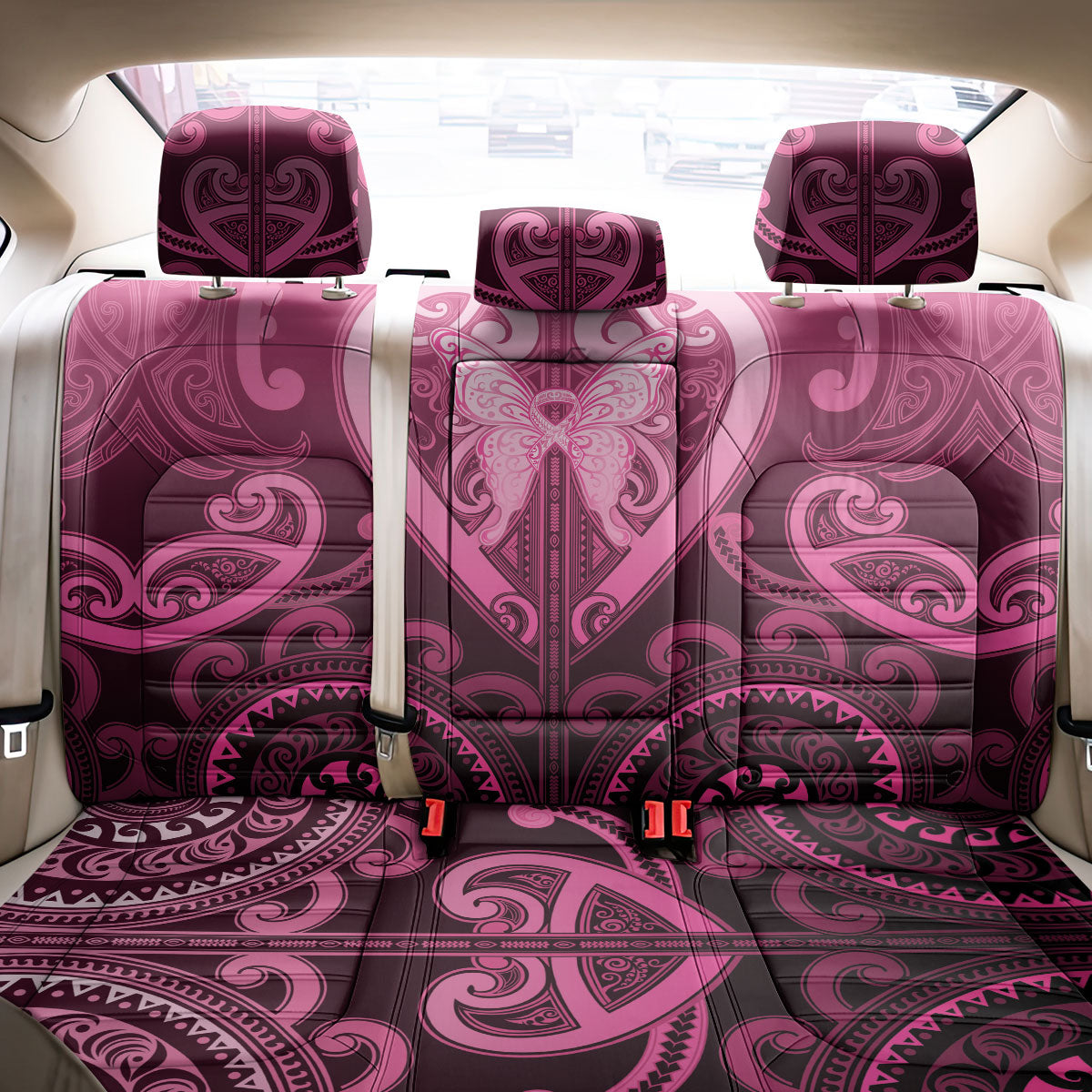 Aotearoa Breast Cancer Back Car Seat Cover Maori Tribal Pattern