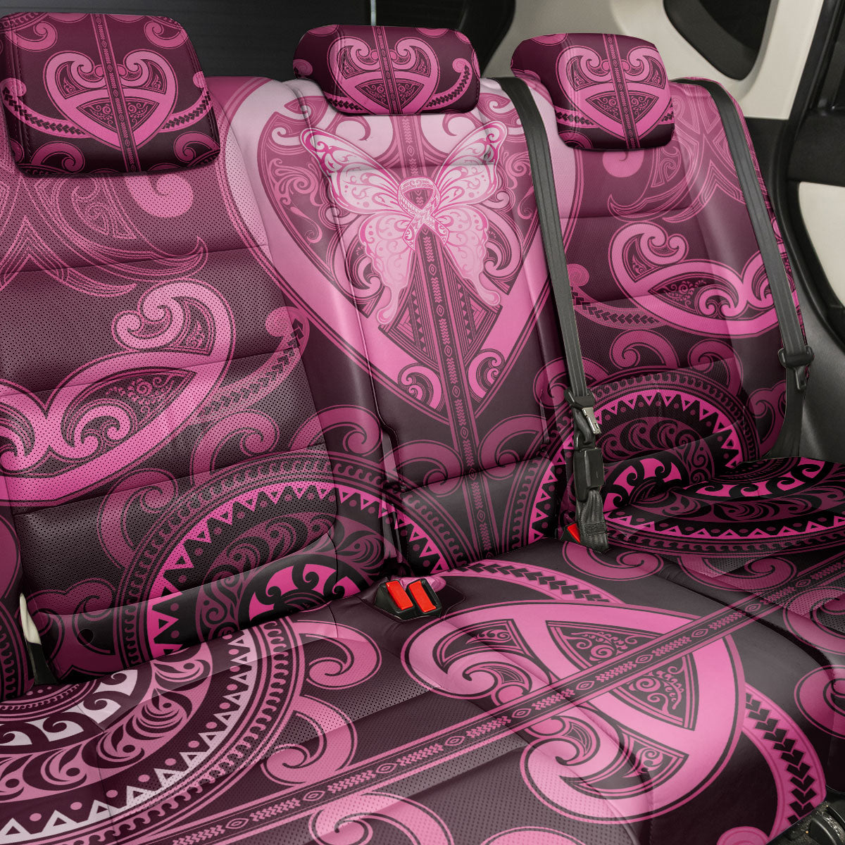 Aotearoa Breast Cancer Back Car Seat Cover Maori Tribal Pattern