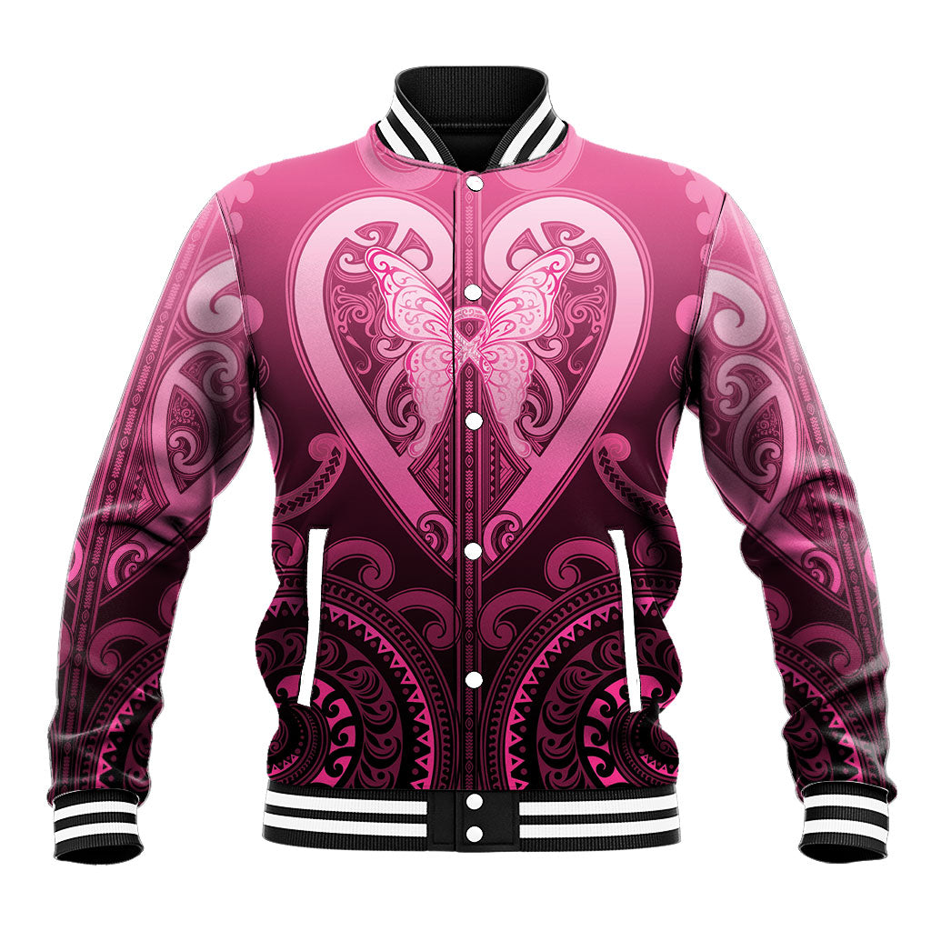 Aotearoa Breast Cancer Baseball Jacket Maori Tribal Pattern