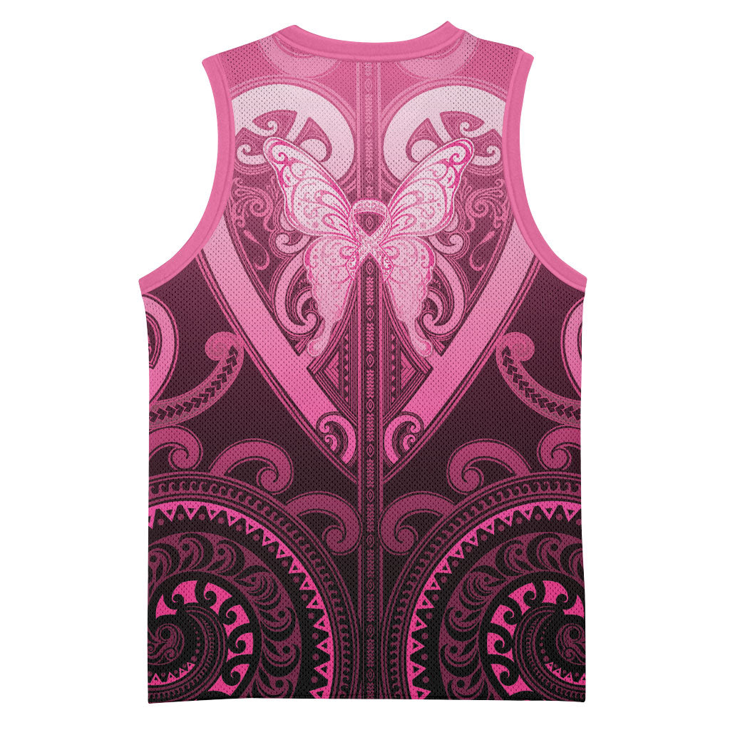 Aotearoa Breast Cancer Basketball Jersey Maori Tribal Pattern