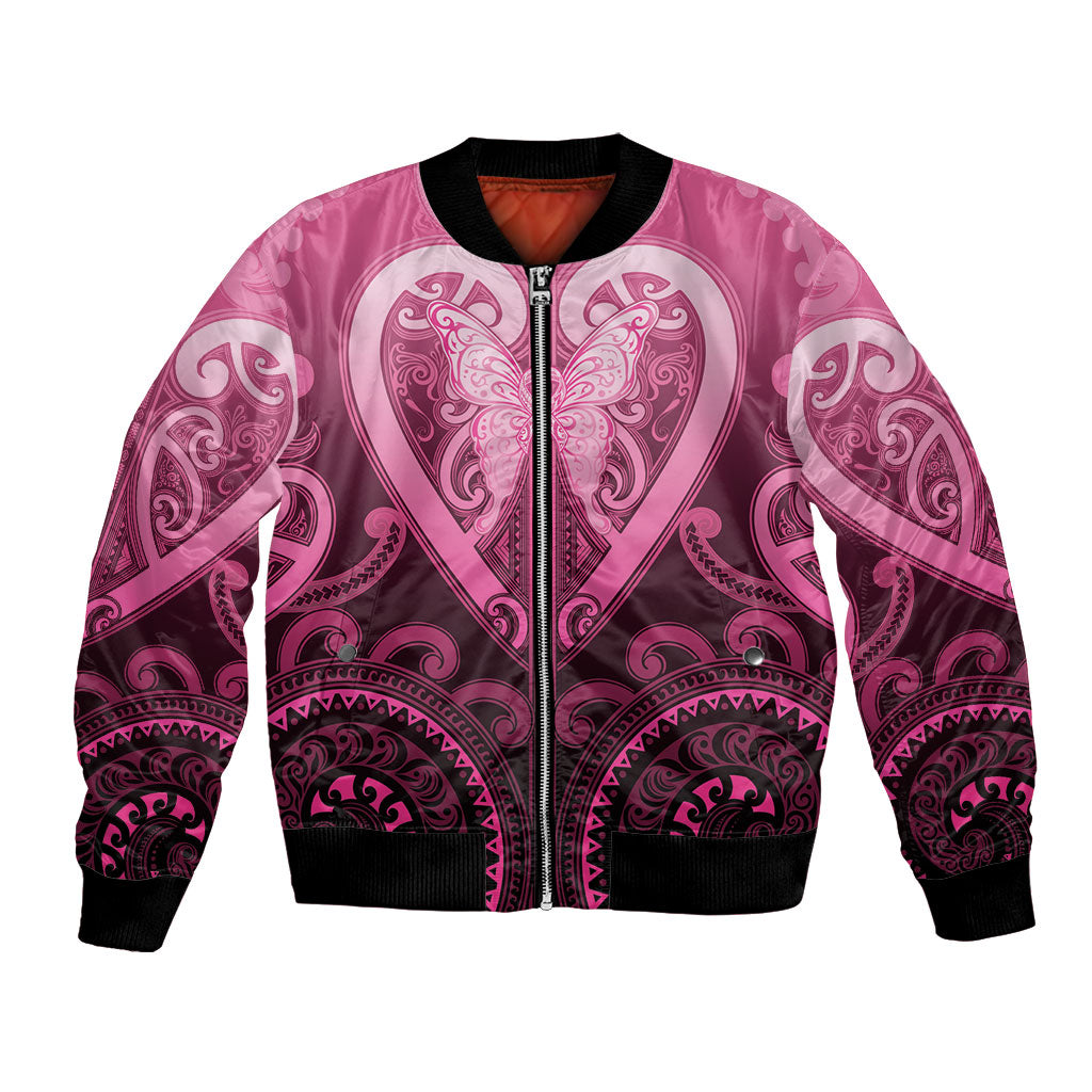 Aotearoa Breast Cancer Bomber Jacket Maori Tribal Pattern