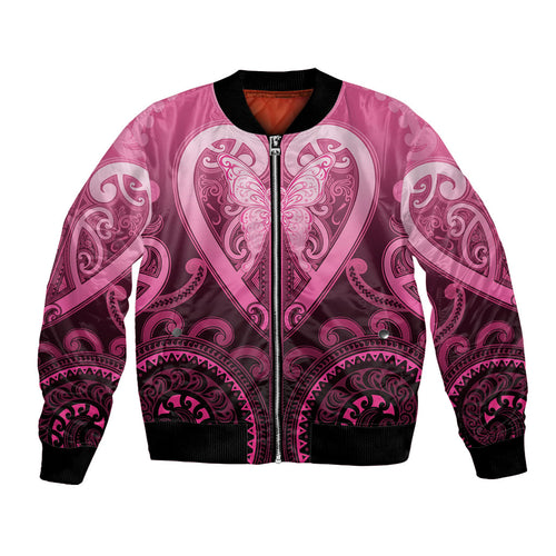 Aotearoa Breast Cancer Bomber Jacket Maori Tribal Pattern
