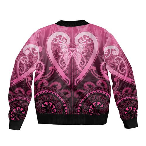 Aotearoa Breast Cancer Bomber Jacket Maori Tribal Pattern