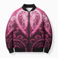 Aotearoa Breast Cancer Bomber Puffer Jacket Maori Tribal Pattern