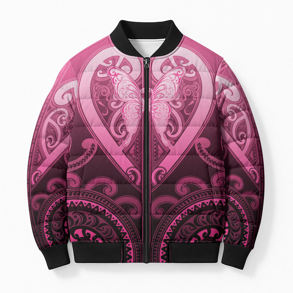 Aotearoa Breast Cancer Bomber Puffer Jacket Maori Tribal Pattern