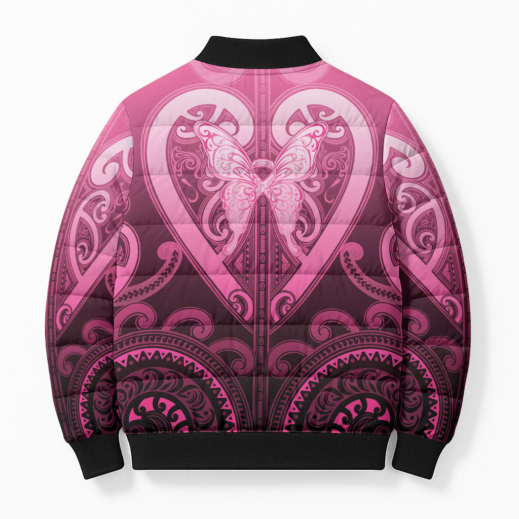 Aotearoa Breast Cancer Bomber Puffer Jacket Maori Tribal Pattern