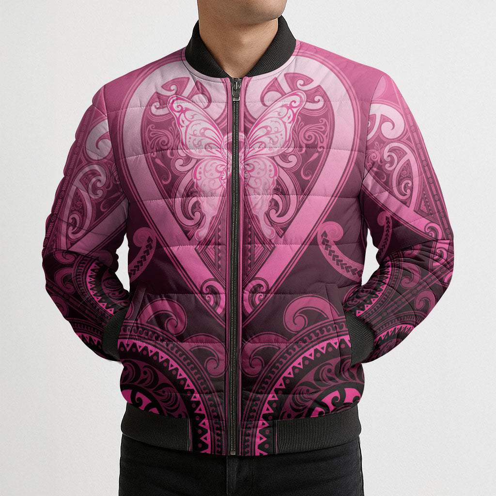 Aotearoa Breast Cancer Bomber Puffer Jacket Maori Tribal Pattern