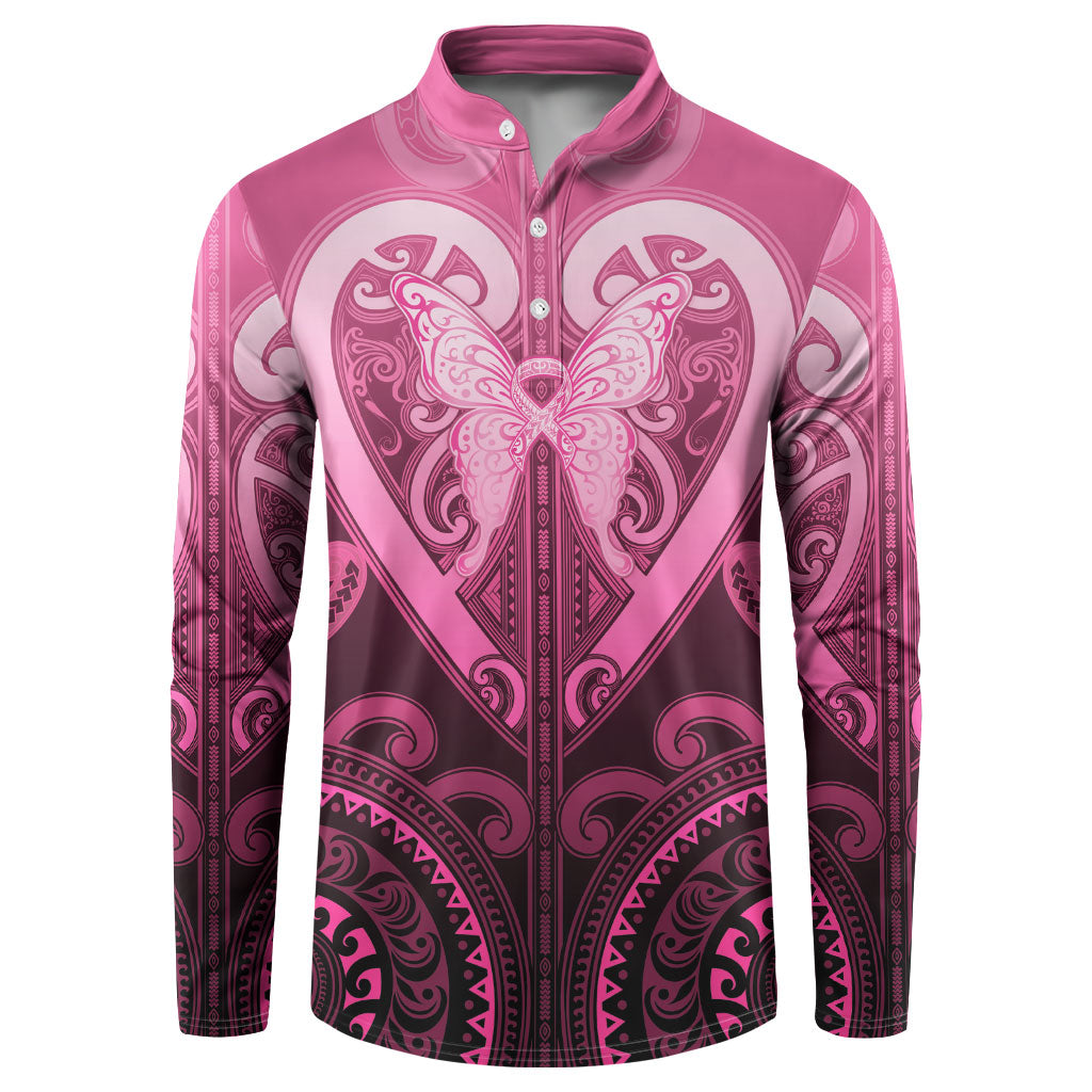 Aotearoa Breast Cancer Button Sweatshirt Maori Tribal Pattern