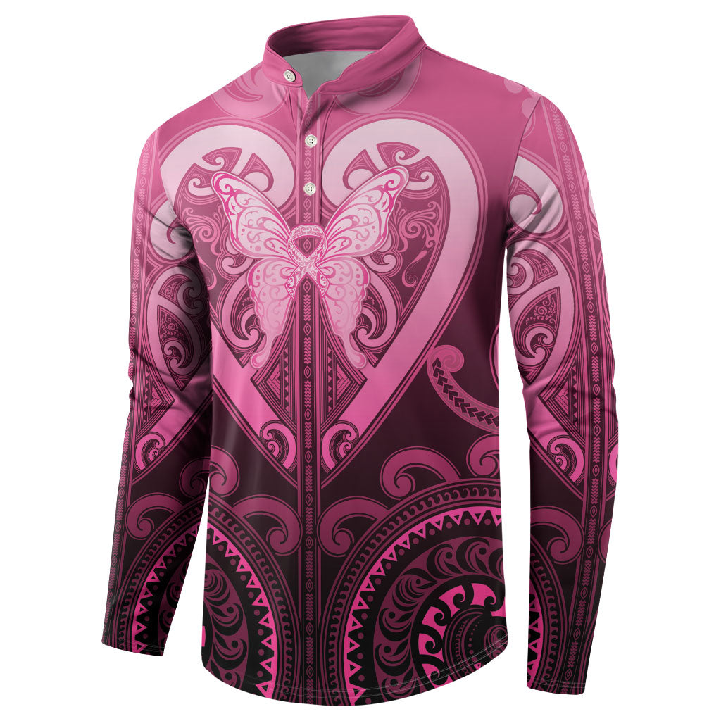 Aotearoa Breast Cancer Button Sweatshirt Maori Tribal Pattern