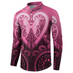 Aotearoa Breast Cancer Button Sweatshirt Maori Tribal Pattern