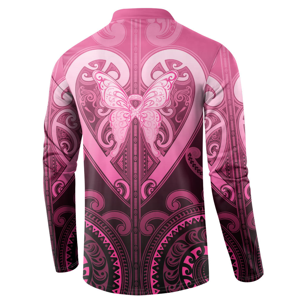 Aotearoa Breast Cancer Button Sweatshirt Maori Tribal Pattern