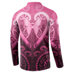 Aotearoa Breast Cancer Button Sweatshirt Maori Tribal Pattern