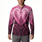 Aotearoa Breast Cancer Button Sweatshirt Maori Tribal Pattern