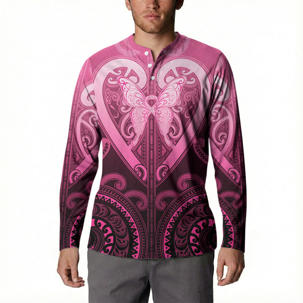 Aotearoa Breast Cancer Button Sweatshirt Maori Tribal Pattern