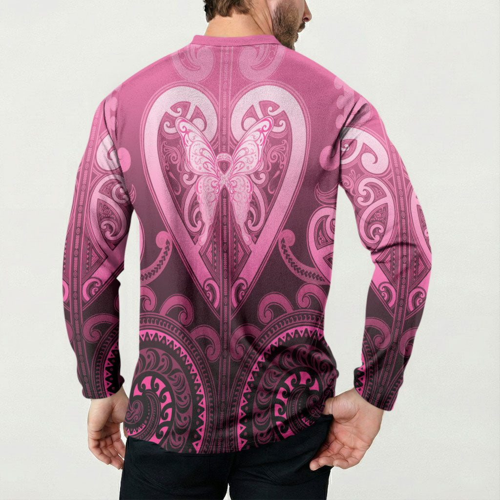 Aotearoa Breast Cancer Button Sweatshirt Maori Tribal Pattern