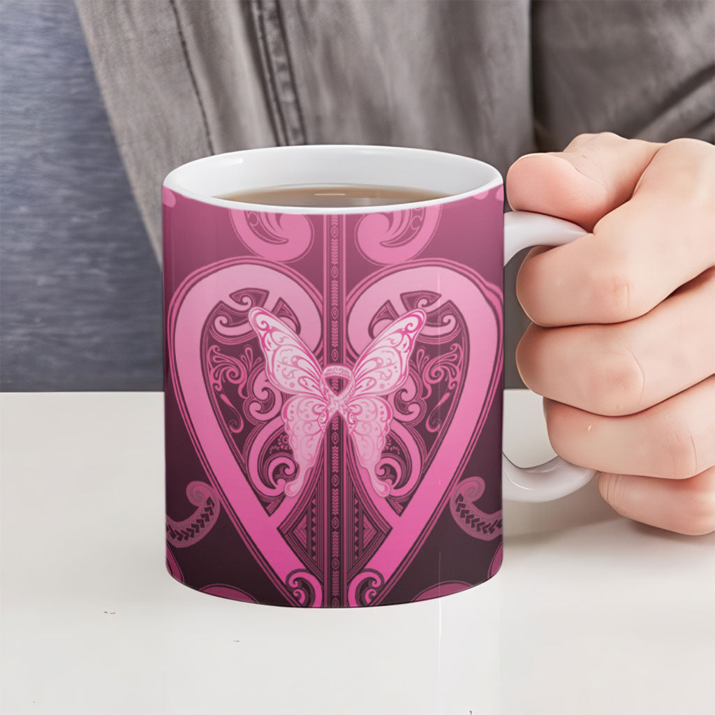Aotearoa Breast Cancer Ceramic Mug Maori Tribal Pattern