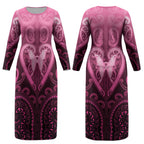 Aotearoa Breast Cancer Couples Matching Long Sleeve Bodycon Dress and Long Sleeve Button Shirt Maori Tribal Pattern