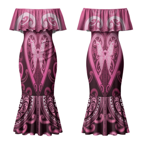 Aotearoa Breast Cancer Couples Matching Mermaid Dress and Hawaiian Shirt Maori Tribal Pattern
